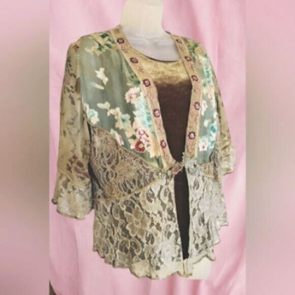 SUSAN GRAVER ESSENTIALS VELVET TOP Women's &  VINTAGE silky/Chiffon/Lace JACKET - Picture 2 of 15